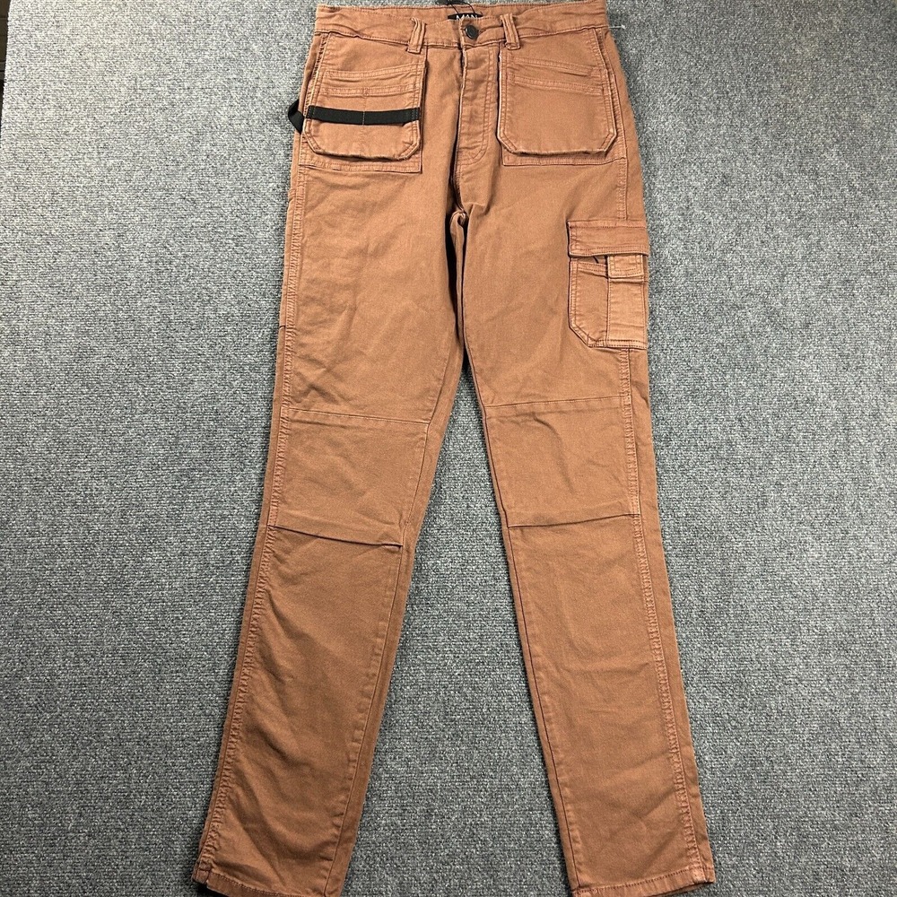 Boohoo Man Jeans Womens 31x34 Tall Brown Denim Cargo Long Skinny Double Knee NWT